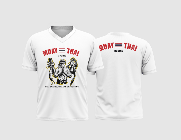 เสื้อลาย Muay Thai White (V neck)
